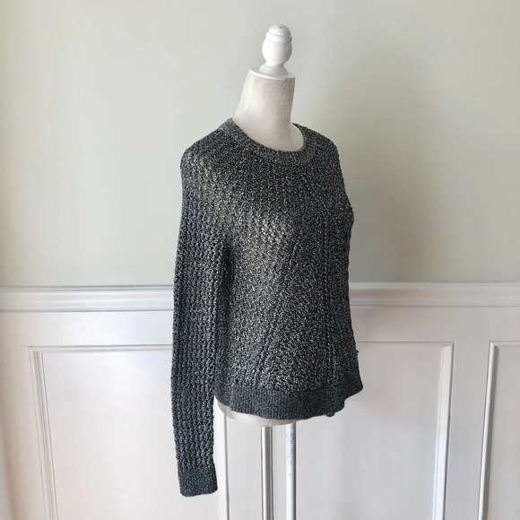 Lucky Brand Gray Silver Metallic Crew Neck Sweater M - Picture 3 of 5